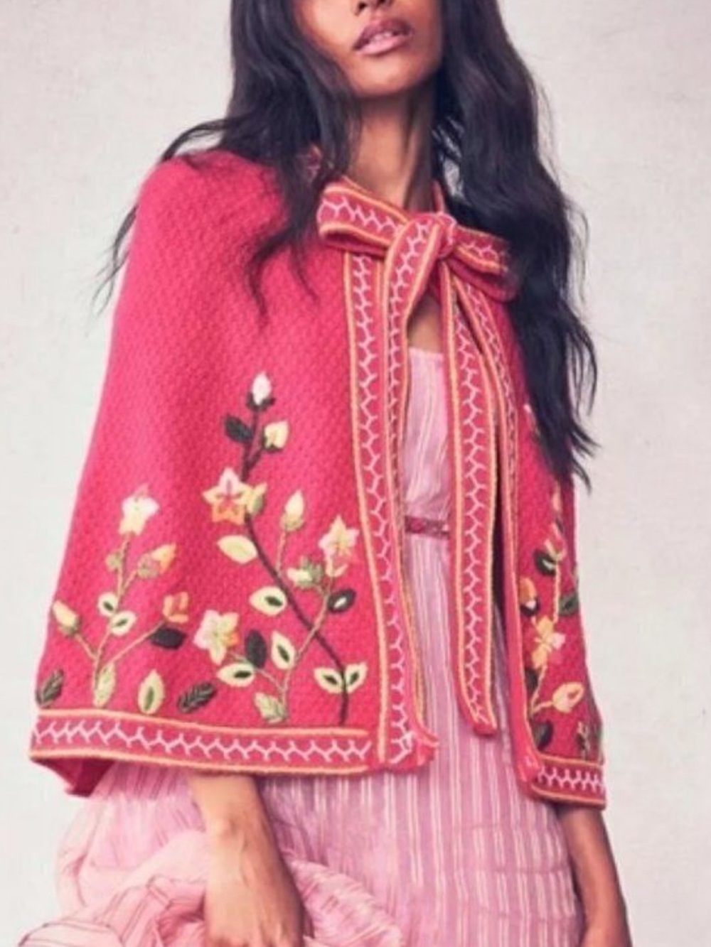 Love Shack Fancy Brighton Cloak Pink Floral Embroidered M/L